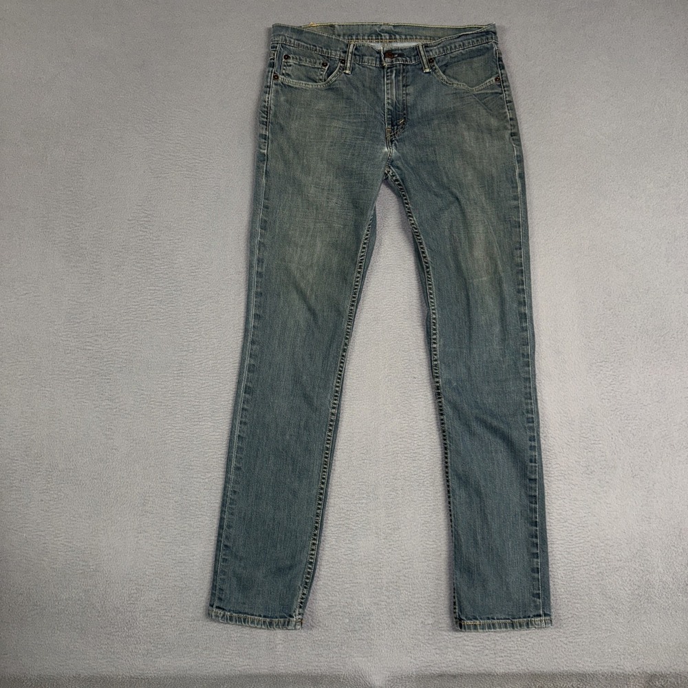 Levis Jeans Mens 32x36 (Fits 32x32) Blue 511 Slim Straight Distressed Denim